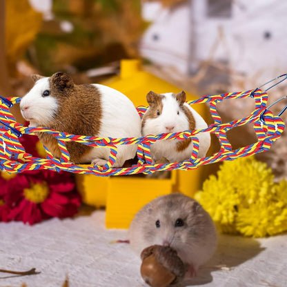 2 Pcs Rat Climbing Ropes for Cage Accessories - Bird Rope Rat Toys - 12.6 x 9.84 inch Hammock - Cotton Rope Bridge - Bird Ladder with 4 Silver Hooks