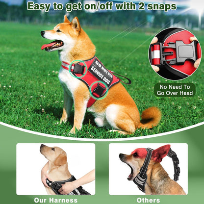 Service Dog Vest Harness and Leash Set+10 Patches,No Pull&Adjustable Reflective Dog Harness with Soft Padded Handle for Training/Everyday,Fit Small/Medium/Large/Extra-Large Dogs (Red S)