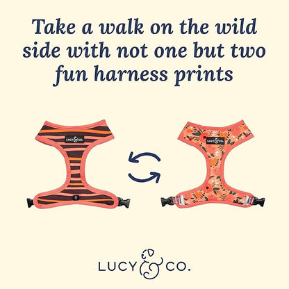 Lucy & Co. Reversible Dog Harness Walking Halter - Best Designer Pet Harnesses for Extra Small Medium Large XL Dogs Plus Pug Breeds - Padded Adjustable Puppy Vest (X-Small, Posy Pink)