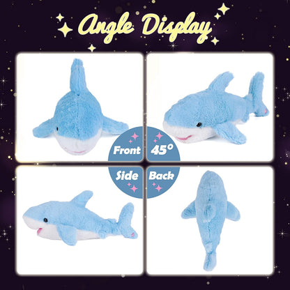 Hopearl LED Plush Shark Lighting Up Stuffed Animal Floppy Night Lights Glow in The Dark Birthday Festival for Kids Toddler Girls, Blue, 16''