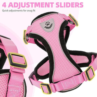 PUPTECK Cat Harness and Leash Set Escape Proof Reflective Cat Walking Harness Adjustable Soft Breathable Mesh Vest for Small Pets, Light Pink, XS