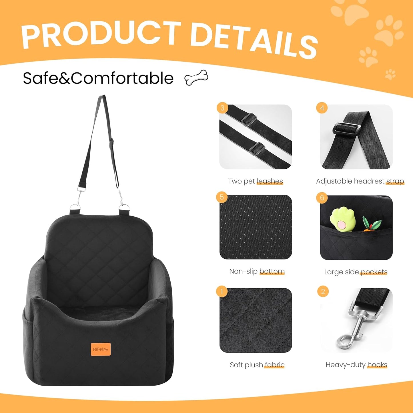 Dog Car Seat for Small Dog with Washable Mat, Memory Foam Booster Seat for Dogs Under 30lb, Elevated Pet Seat with Pockets, Anti-Slip Bed for Car, Perfect for Front & Back Seats with Safety Leash