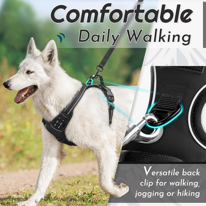 Eagloo Dog Harness for Large Dogs, No Pull Service Vest with Reflective Strips and Control Handle, Adjustable and Comfortable for Walking, No Choke Pet Harness with 2 Metal Rings, Black, L