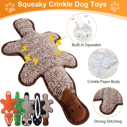 5 Pack No Stuffing Squeaky Dog Toys for Large Dogs - Interactive Durable Plush Chew Toy with Crinkle Paper, Safe Pet Toy for Small to Large Breed, Ideal for Puppy Gifts & Tug of War Toys