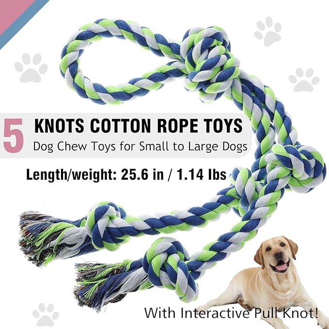 Rope Toy for Dogs，Large Dog Rope Toys for Aggressive Chewers, Heavy Duty Dog Toys for Large Medium Breed, Indestructible Tough Chew Toys Tug of War Dog Toy Cotton Rope for Teeth Cleaning