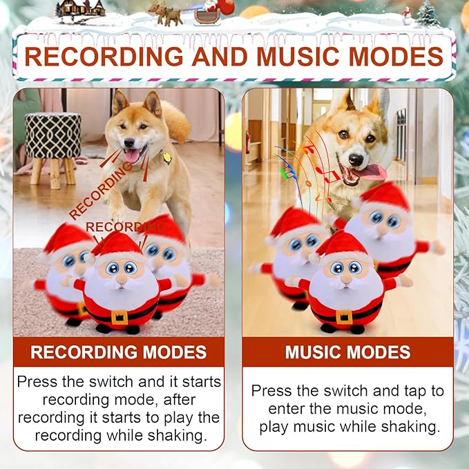 BABORUI Interactive Dog Toys Santa Claus, Jumping Squeaky Dog Toys with Recording and Music Modes, Rechargeable Moving Dog Christmas Toys for Small/Medium/Large Dogs to Keep Them Busy(Santa Claus)