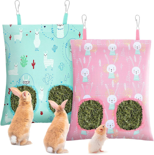 UPINS 2 Pack Hay Bag for Rabbits, Guinea Pig Hay Bag for Guinea Pig Cage Hay Feeder for Bunny Rabbits Chinchillas Hamsters Small Pets and Animals