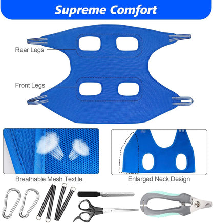 Pet Dog Grooming Hammock Harness for Medium Dogs Nail Trimming, Dog Sling for Cutting Nails, Dog Hanging Holder Hanger for Clipping Nails with Nail Clippers, Nail File, Scissors
