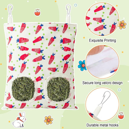 UPINS 2 Pack Guinea Pig Hay Feeder,Rabbit Hay Bag Hanging Hay Holder for Guinea Pig Cage Hay Feeder for Bunny Rabbits Chinchillas Hamsters Small Pets and Animals