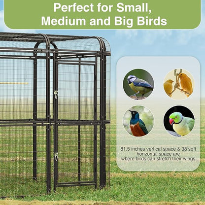 Large Walk-in Cage 87-inch Heavy Duty Bird Cage Outdoor Aviary Parrot Cage Wide Flight Metal Birdcage with Stand for Macaw Budgie Conure Lovebird Parakeet Cockatiel, 7.22x5.25x6.8ft, Black