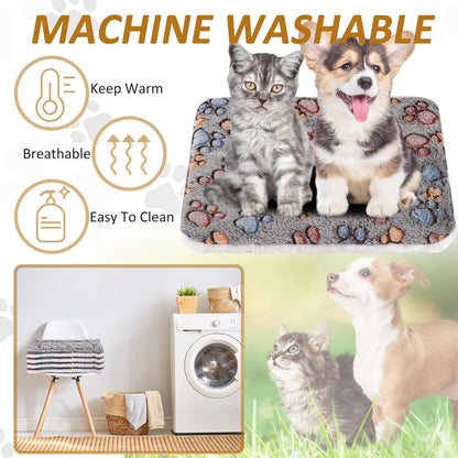Tuanse 4 Pack Ultra Soft Dog Cat Bed Mat with Cute Prints Reversible Fleece Dog Crate Kennel Pad Cozy Washable Thickened Hamster Guinea Pig Pet Bed Mat for Small Animals(13 x 19 Inches,Gray)