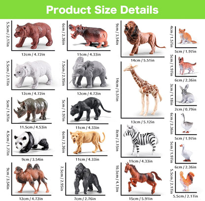Safari Animals Playset, 41Pcs Jungle Zoo Animal Toys for Toddlers 1-3/Kids 3-5 - Light-Up Sound Lion Basket, Non-Toxic Educational Figurines, Ideal Birthday for Boys & Girls