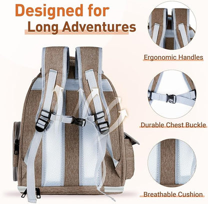 Cat Backpack Carrier with Bubble Window, Breathable & Foldable Pet Travel Carrier for Small Dogs and Cats, Airline-Approved for Hiking & Outdoor Use, Brown