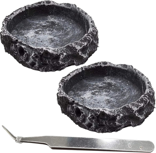 RONYOUNG 2PCS Reptile Water Bowls Reptile Feeder Food Dish with Tongs for Tortoise Lizard Bearded Dragon Frog Leopard Gecko Snake Chameleon