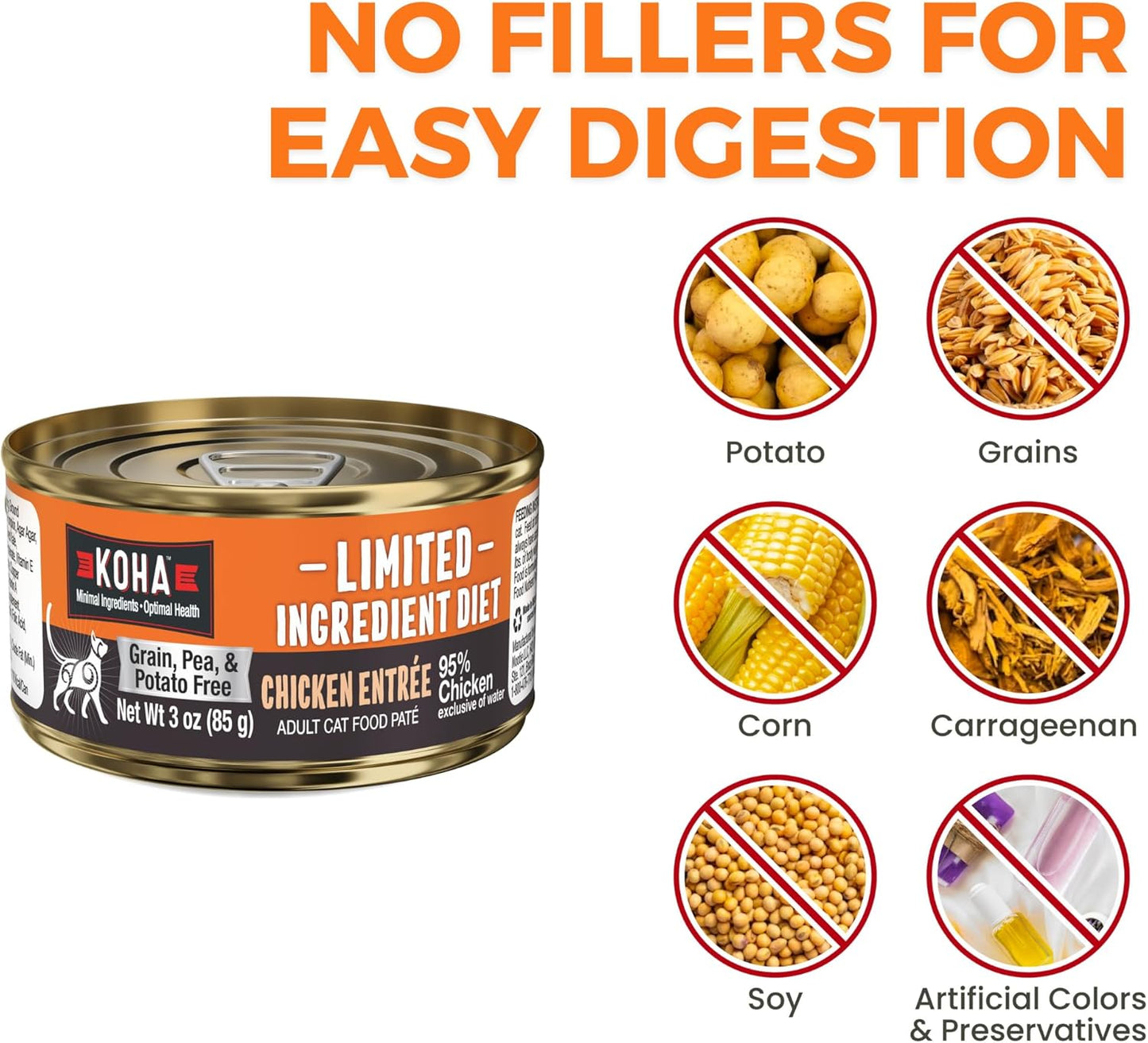 KOHA Limited Ingredient Diet Chicken Pate for Cats - Single Meat Wet Cat Food for Sensitive Stomachs - Pate Cat Food with No Fillers - 3oz Pack of 24