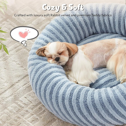 MIXJOY Dog Beds for Small Dogs, Washable Dog Bed with Removable Cover, Small Cat Bed for Indoor Cats, Calming Soft Dount Pet Beds with Anti Slip Bottom, Cute Puppy Beds, 23"x23"x8", Blue