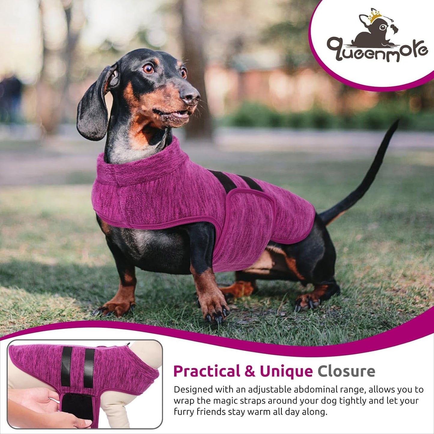 Queenmore Large Dog Sweaters, Soft Fleece Vest Pullover Dog Jacket with Leash Hole, Warm Winter Dogs Clothes Cold Weather Doggy Dachshund Sweater for Large Dogs Cats Boy or Girl (Cationic Berry, L)
