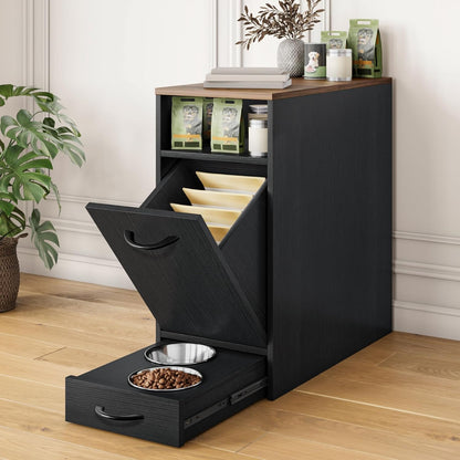 YITAHOME Dog Feeding Station with Storage, Dog Food Cabinet with 2 Feeder Bowls, Pull Out Elevated Dog Bowl, Black