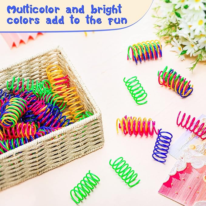 Yunsailing 300 Pcs Cat Spring Toy Cat Spiral Toys Interactive for Indoor Colorful Plastic Springs Coil for Kitten Hunting Swatting Biting