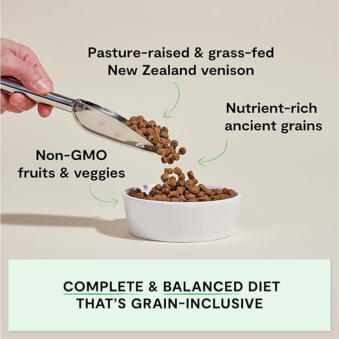 Open Farm, Ancient Grains Dry Dog Food, Protein-Rich & Nutrient Dense, 90% Animal Protein Mixed with Non-GMO Fruits, Veggies and Superfoods, New Zealand Venison Recipe, 4lb Bag