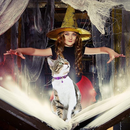 Weewooday 6 Pcs Halloween Cat Collar, Breakaway Cat Collars with Bell, Safety Buckle Soft Adjustable Halloween Pet Collar with Pumpkin Ghost Patterns for Kitten Kitty Pet Supplies Christmas Party