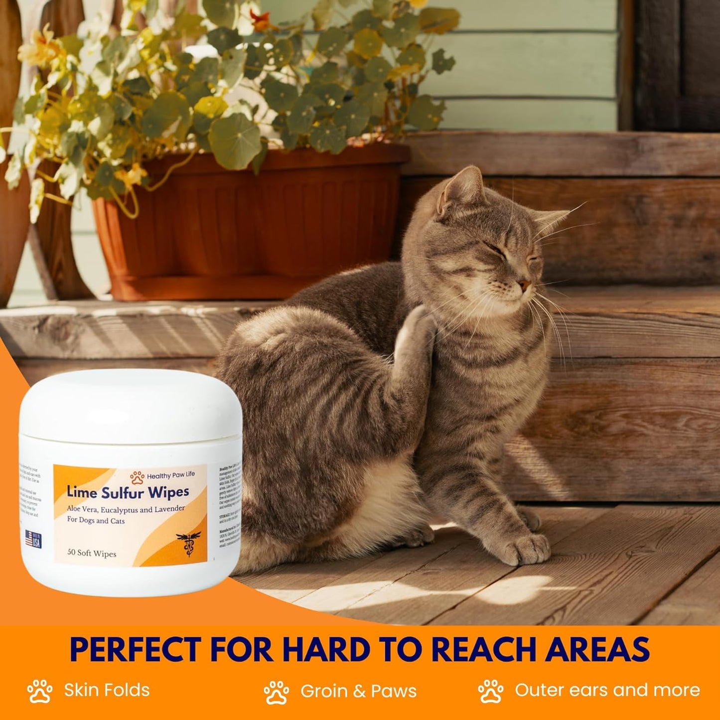 Healthy Paw Life Lime Sulfur Wipes - Relief for Itching, Scratching, and Redness - Infused with Lime Sulfur, Aloe & Essential Oils - Skin Care Solution for Pets (50ct, 2" Skin Soothe Wipes)