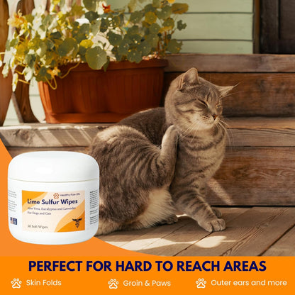 Healthy Paw Life Lime Sulfur Wipes - Relief for Itching, Scratching, and Redness - Infused with Lime Sulfur, Aloe & Essential Oils - Skin Care Solution for Pets (50ct, 2" Skin Soothe Wipes)