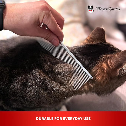 Warren London Cool Cat Comb | 7.5 inches of Copper Strength | Rounded Tips Comfort Durability | Fine/Coarse Greyhound Style Deshedding Dematting