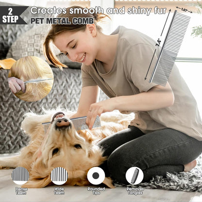 Dog Slicker Brush for Dogs Grooming Kit 4PCS | Large Dog Brush for Goldendoodles Poodles Doodles | Long Pin Haired Brush | Poodle Brushes and Comb (Black)