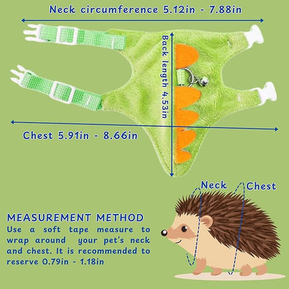 Hedgehog Leash and Harness Clothes Accessories, Dinosaur Shaped Harness Leash for Training Playing, Hamster Clothes for Ferret Guinea Pig Hamster, Hedgehog Accessories, Guinea Pig Outfits (Green)