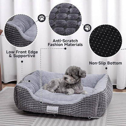 Small Dog & Cat Bed - Extra Soft, Washable, Non-Skid, Calming for Puppy & Kitten, Grey, 20 inches