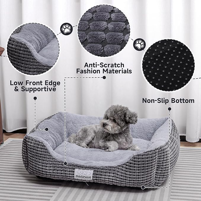 Dog Beds for Medium Large Dogs, Fluffy Cat Beds for Indoor Cats, Calming Pet Bed for Puppy and Kitty, Extra Soft & Machine Washable with Anti-Slip Bottom, Grey, 25inches