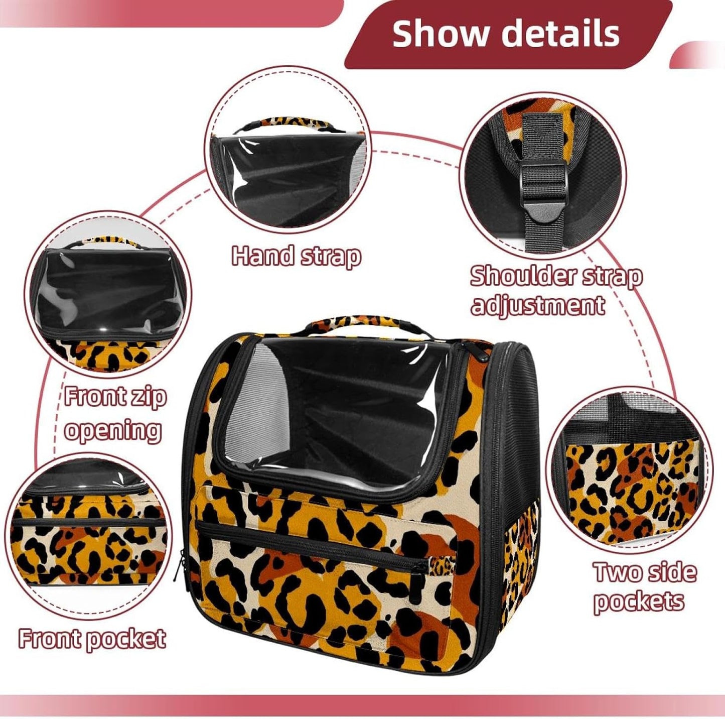 Modern Classic Leopard Print Cat Backpack Carrier Pet Backpack Carrier for Small Dogs and Medium cat Puppy Kitten Bunny