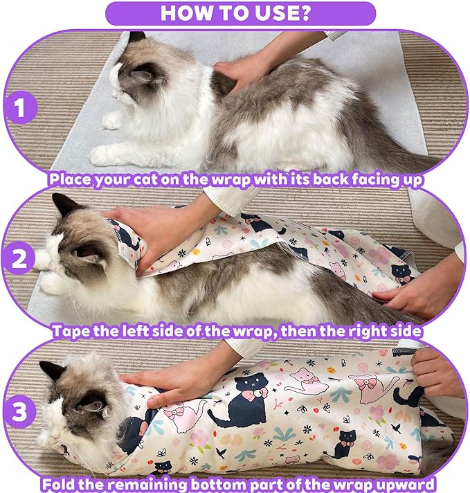 21.7" Cat Grooming Wrap, Cat Wrap for Cutting Nails, Medicine, Teeth Brushing & Ear Cleaning, Cat Nail Trimming Restraint, Self-Adhering Cat Swaddle Wrap, Anti-Scratch Anti-Escape M(Within 6lbs)