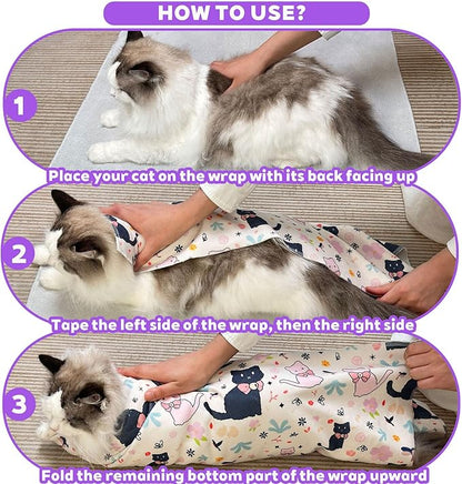 21.7" Cat Grooming Wrap, Cat Wrap for Cutting Nails, Medicine, Teeth Brushing & Ear Cleaning, Cat Nail Trimming Restraint, Self-Adhering Cat Swaddle Wrap, Anti-Scratch Anti-Escape M(Within 6lbs)