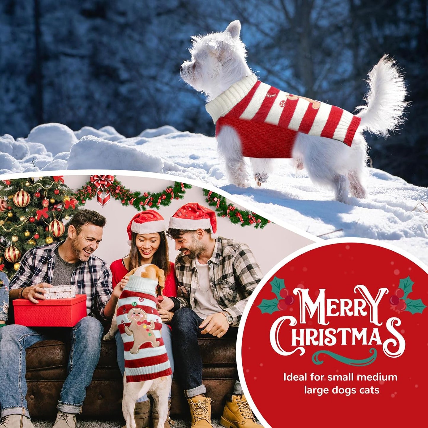 PETCARE Christmas Dog Costume Pet Sweater Vest Cute Bear Red Striped Cat Sweaters Warm Winter Dog Clothes for Small Medium Large Dogs Cats Ugly Xmas Puppy Doggy Chihuahua Yorkie Outfits