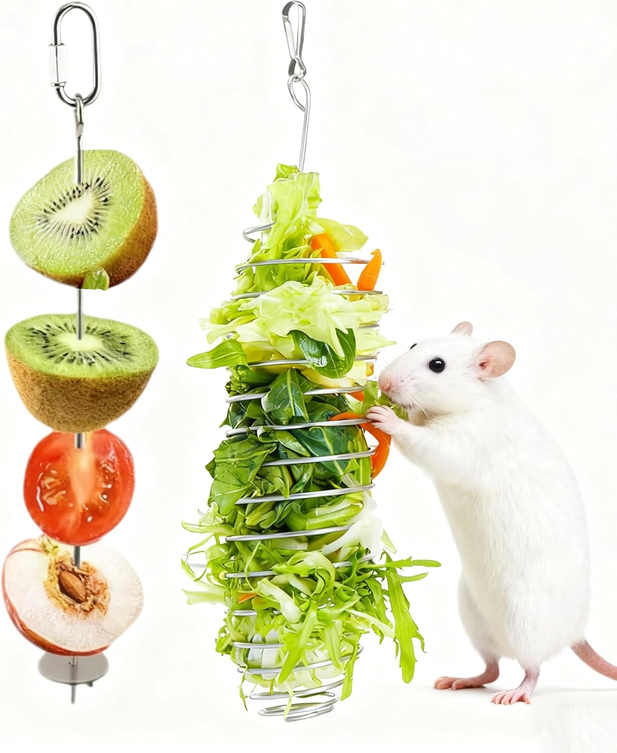 2Pcs Rat Enrichment Toys, 304 Stainless Steel Rat Foraging Toy for Fruit Vegetable Holder, Chew-Proof Small Animal Cage Accessories Puzzle Toy with Safe Lid Design for Hamster, Bird