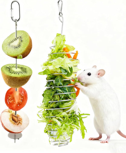 2Pcs Rat Enrichment Toys, 304 Stainless Steel Rat Foraging Toy for Fruit Vegetable Holder, Chew-Proof Small Animal Cage Accessories Puzzle Toy with Safe Lid Design for Hamster, Bird