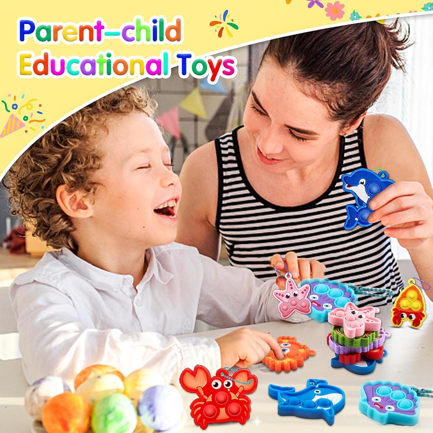 Party Favors for Kids 16PCS Sea Animal Sensory Toys, Mini Pop Fidget Toys Keychain for Kids, Goodie Bag Stuffers, Carnival Birthday Gifts, Classroom Prizes