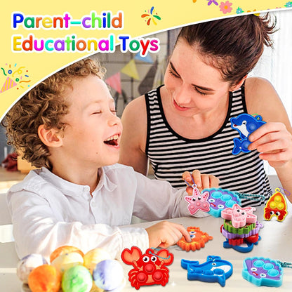 Party Favors for Kids 16PCS Sea Animal Sensory Toys, Mini Pop Fidget Toys Keychain for Kids, Goodie Bag Stuffers, Carnival Birthday Gifts, Classroom Prizes