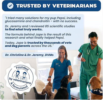 Jope Hip & Joint Supplement for Dogs Large, Medium, Small - Joint Chews w/UC-II® Collagen - Proven Better Than Glucosamine Chondroitin in Canine Health - Veterinarian Formulated, Omega 3 & Curcumin