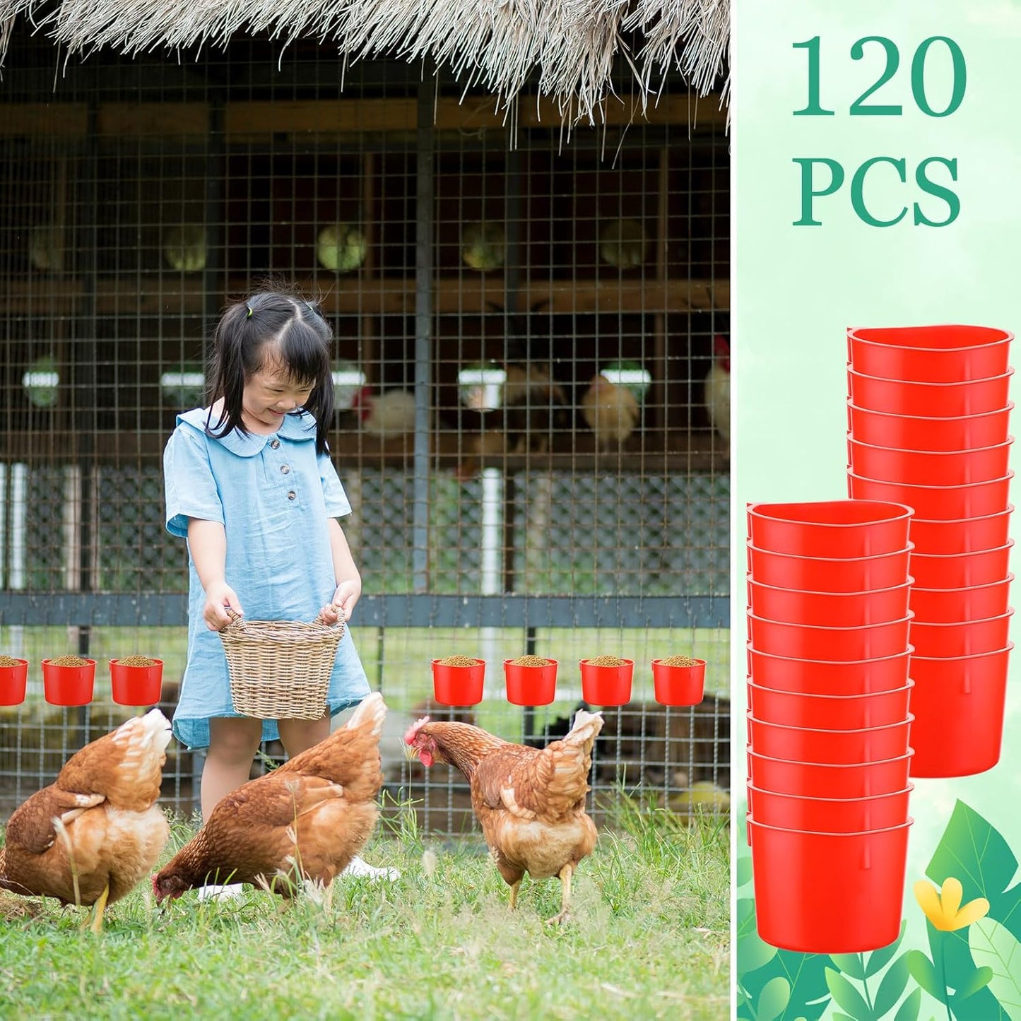 120 Pcs Cage Cups Chicken Birds Feeder Cups Plastic Hanging Chicken Feeders and Waterers 8 oz Feeding Bowl for Gamefowl Supplies Pet Pigeon Poultry Parrot Parakeet Rooster Rabbit(Red)