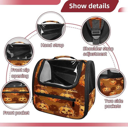 Portable Travel pet Backpack Carrier Hamster Bag Small Dog cat Carrier Breathable Hang Bag, Pumpkin Helloween 144