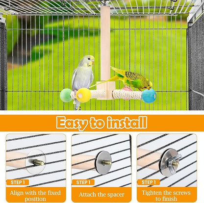 Rotating Bird Perches Toy, Interactive Spinning Parrot Parakeet Toys, Wooden Exercise Stand Bird Cage Accessories for Budgies,Cockatiels,Small Birds