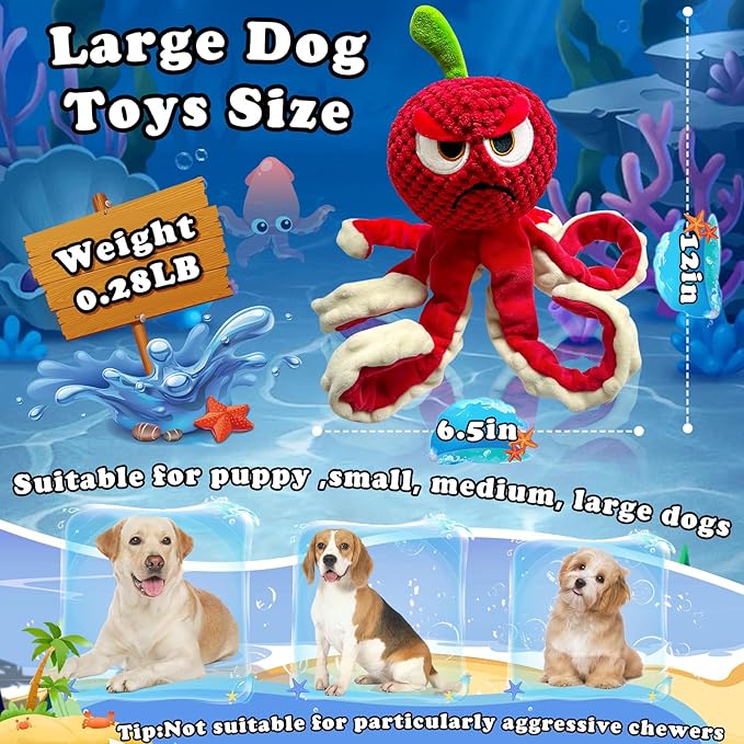 Squeaky Dog Toys Octopus -Plush Stuffed Dog Chew Toys with Soft Fabric for Small Medium and Large Dogs,Interactive Tug of War Puppy Toys to Keep Them Busy