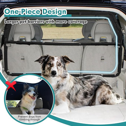 Dog Car Barrier Escape-Proof, 56" Wide Divider for 2nd 3rd Row Seats & Cargo Area, Durable Back Seat Gate Trunk Barrier with See Through Net Mesh for Trucks, Large SUV & Full Sized Vehicles