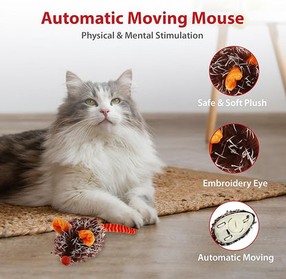 PETGEEK Gigwi Interactive Cat Toys for Indoor Cats, Moving Toy for Bored Indoor Adult Cats, Automatic Electronic Moving Mouse Cat Toys with Realistic Squeaky, Kitten Toys for Hunting Play (Orange)