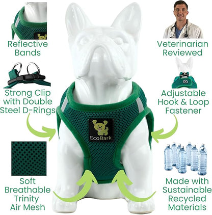 EcoBark Teacup Dog Harness - Luxury Step in Mesh Dog Harness in Forest Green - Soft & Secure Body Halter Vest