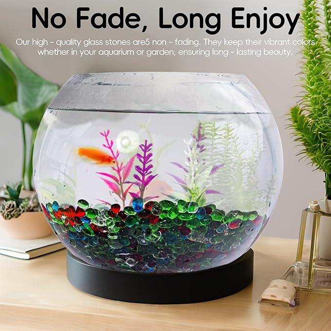 Meschett Colorful Glass Stones, 0.97 LB Fish Tank Gravel, Small Irregular Rainbow Aquarium Gravel for Aquarium Decorations and Turtle Tank, Sea Glass Beads Crystals for Fish Bowl, Vase Filler,Mixed