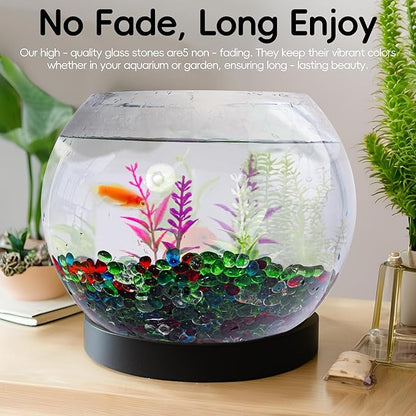 Meschett Colorful Glass Stones, 0.97 LB Fish Tank Gravel, Small Irregular Rainbow Aquarium Gravel for Aquarium Decorations and Turtle Tank, Sea Glass Beads Crystals for Fish Bowl, Vase Filler,Mixed